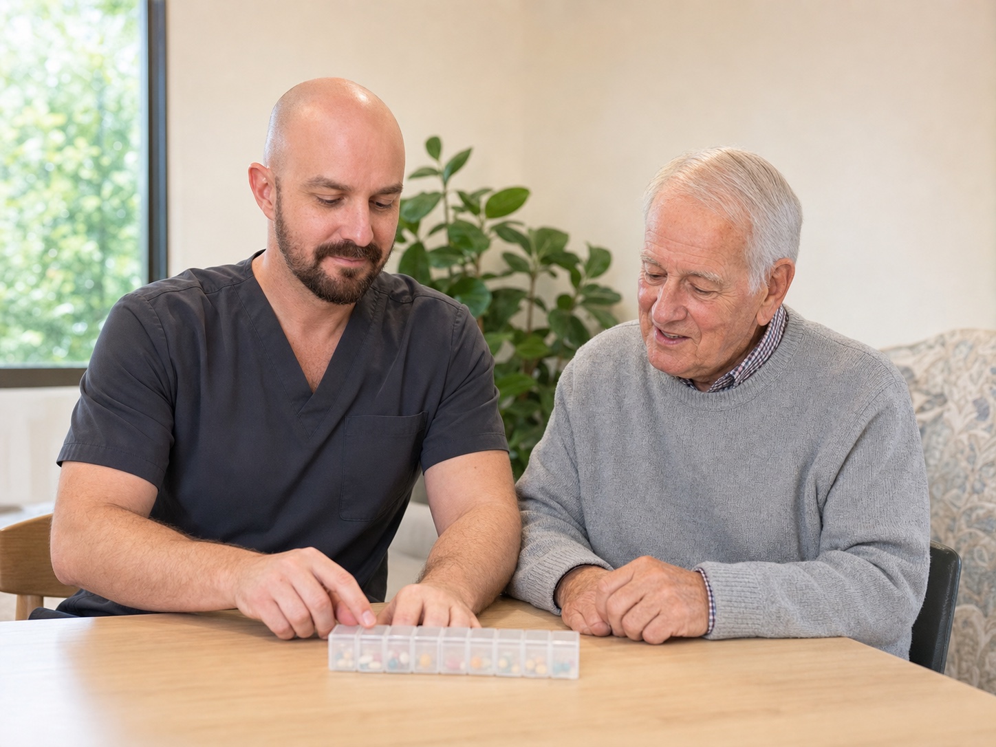 Dr Josh Hatch reviewing medicines with an older resident